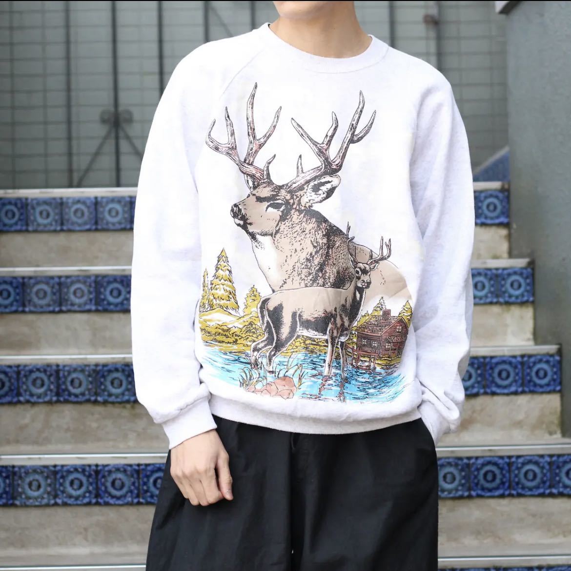 USA VINTAGE DEER PRINT SWEAT SHIRT/アメリカ古着鹿プリント