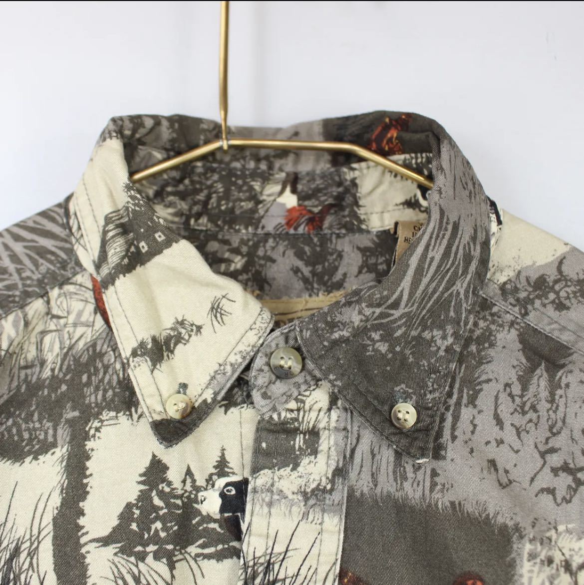 USA VINTAGE ANIMAL PATTERNED LONG SLEEVE COTTON SHIRT/アメリカ古着アニマル柄長袖コットンシャツ(メンズ)_画像6