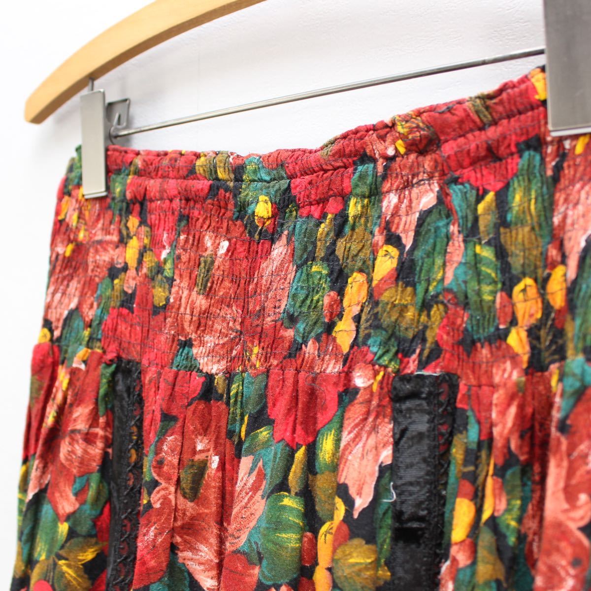 EU VINTAGE FLOWER PATTERNED FRILL DESIGN LONG SKIRT EU VINTAGE FLOWER PATTERNED FRILL DESIGN LONG SKIRT