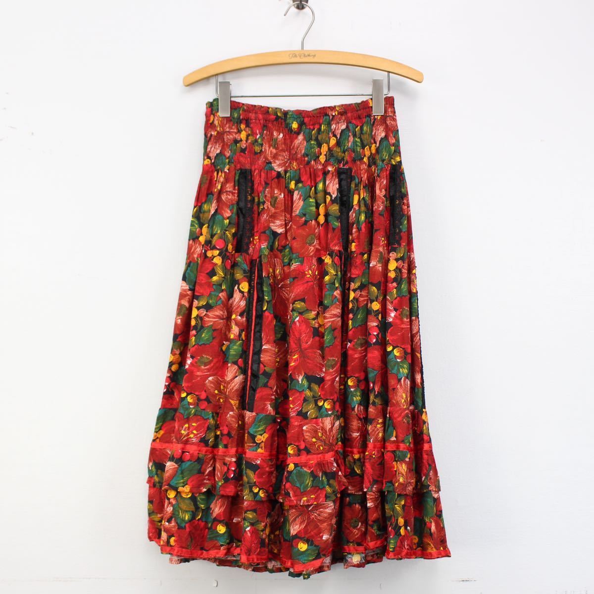 EU VINTAGE FLOWER PATTERNED FRILL DESIGN LONG SKIRT EU VINTAGE FLOWER PATTERNED FRILL DESIGN LONG SKIRT