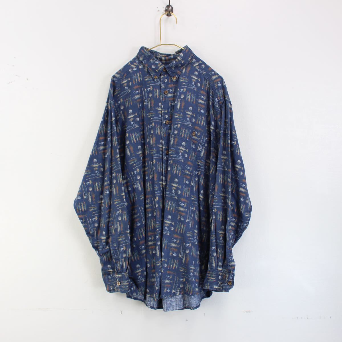 USA VINTAGE WOOL RICH FISH PATTERNED LONG SLEEVE SHIRT/アメリカ古着ウールリッチ魚柄長袖シャツ_画像4