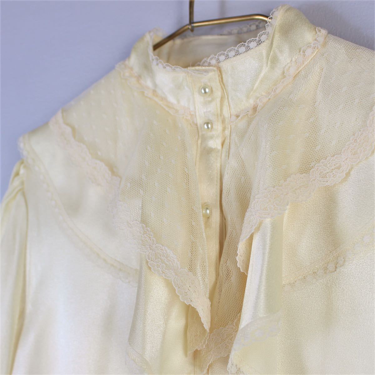 USA VINTAGE GUNNIES GUNNE SAX LACE PEARL BUTTON LACE FRILL BLOUSE/アメリカ古着ガニーズガニーサックスブラウスレースフリルブラウス_画像6