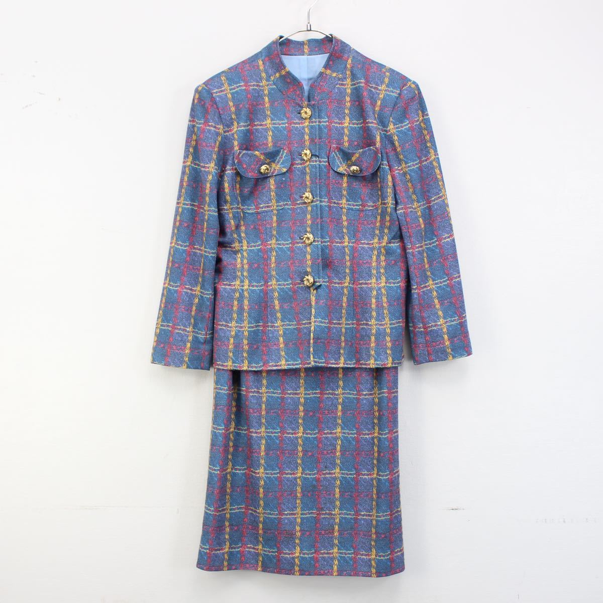 RETRO VINTAGE GOLD BUTTON CHECK PATTERNED SET UP JACKET/レトロ古着