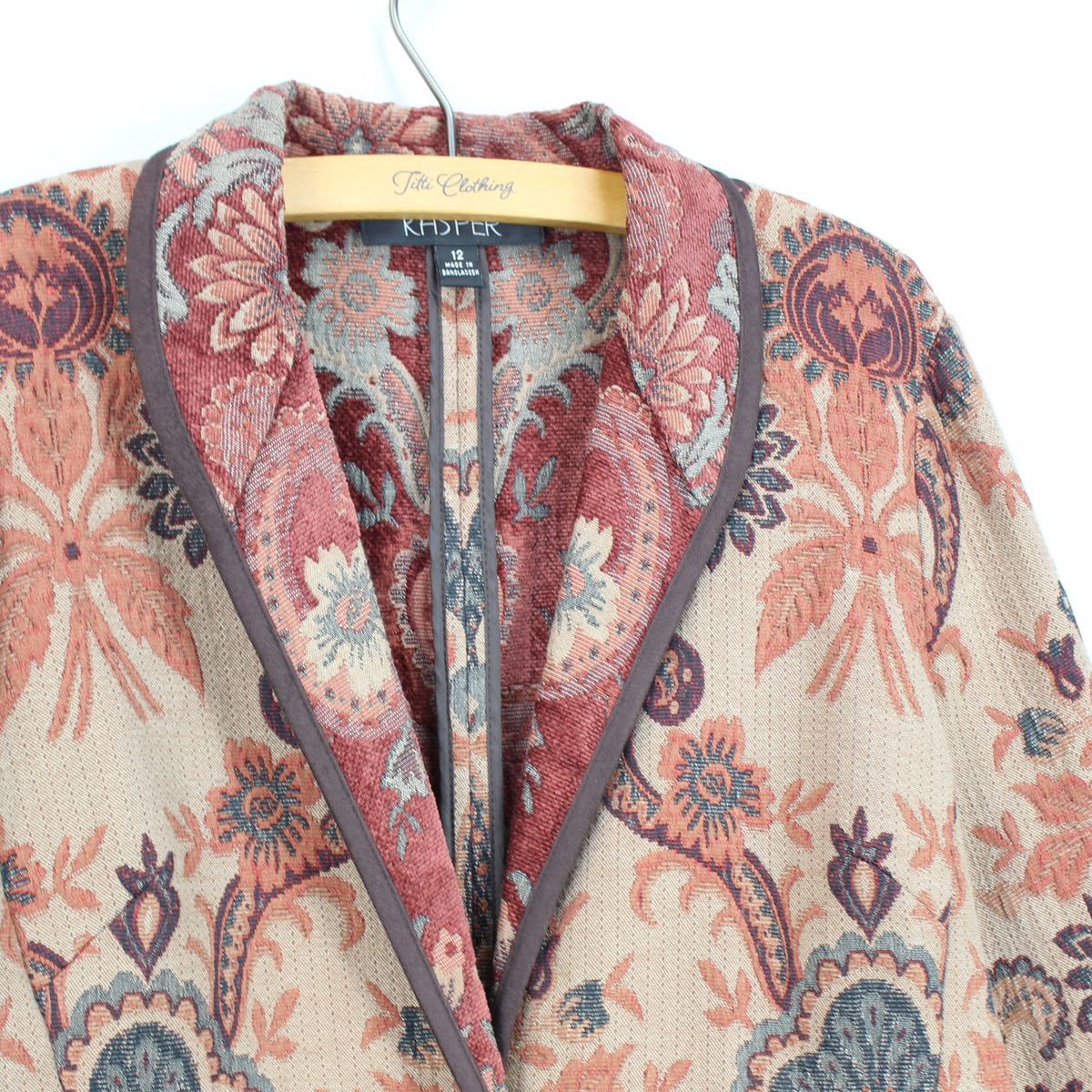 USA VINTAGE KASPER PAISLEY PATTERNED EMBROIDERY JACQUARD JACKET/アメリカ古着ペイズリー柄刺繍ジャガードジャケット_画像3