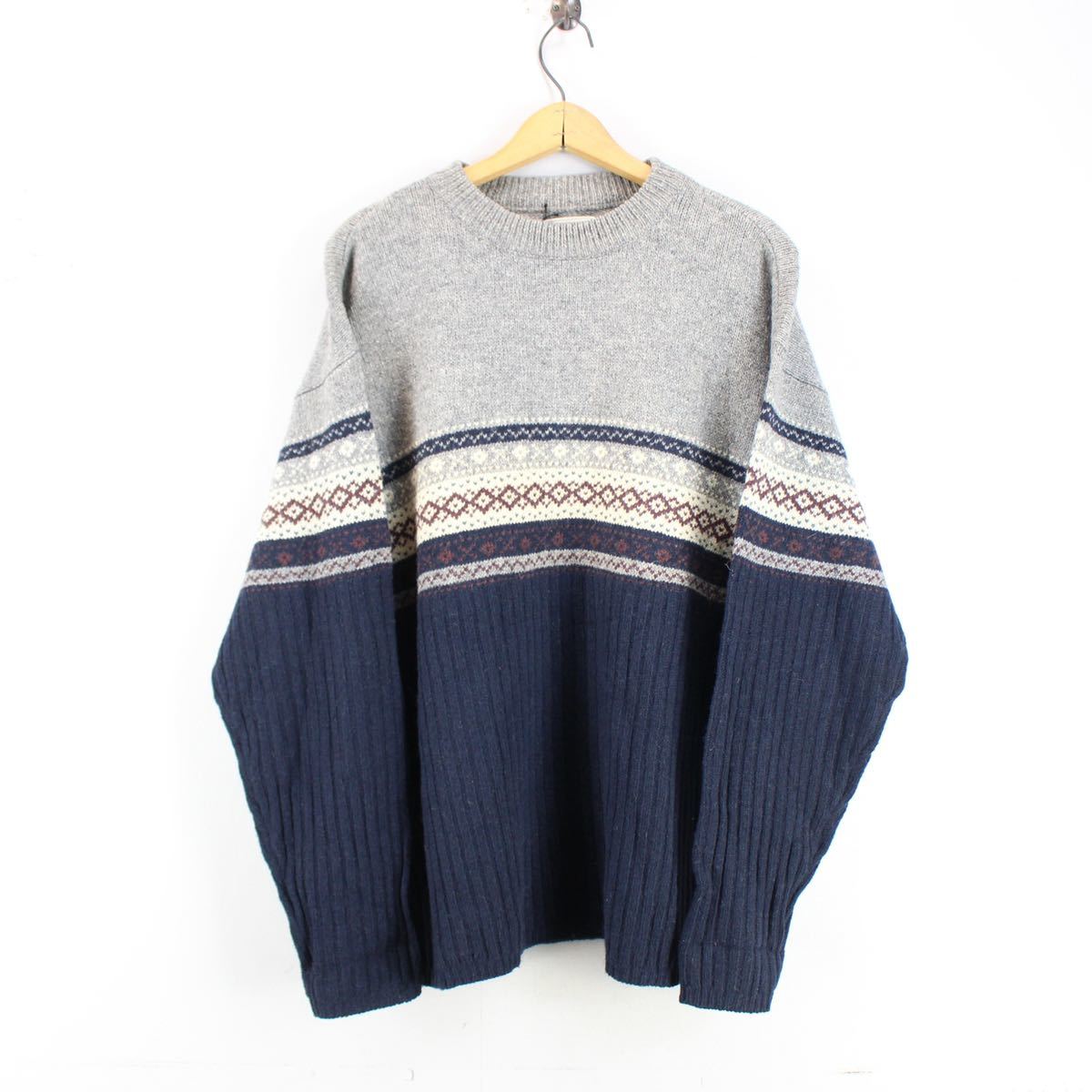 USA VINTAGE NORDIC DESIGN WOOL OVER KNIT/アメリカ古着ノルディックデザインウールオーバーニット