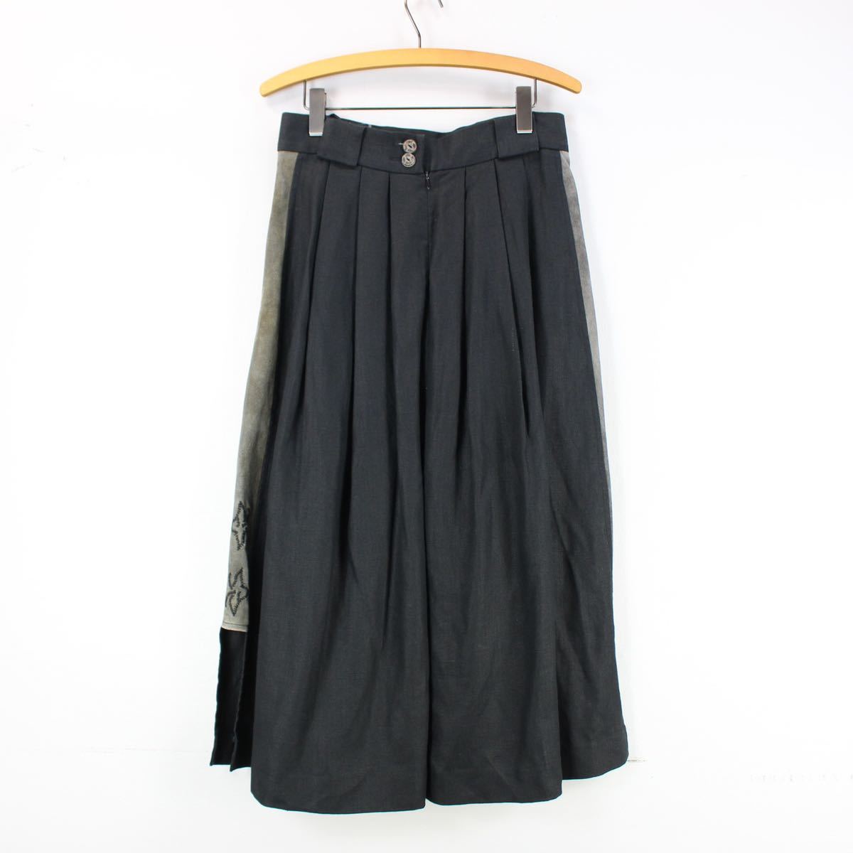 EU VINTAGE DISTLER LINEN LEATHER TYROLIAN LONG SKIRT/ヨーロッパ古着リネンレザーチロリアンロングスカート