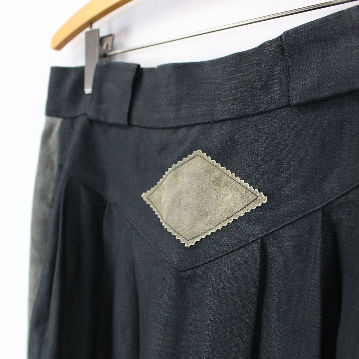 EU VINTAGE DISTLER LINEN LEATHER TYROLIAN LONG SKIRT/ヨーロッパ古着リネンレザーチロリアンロングスカート