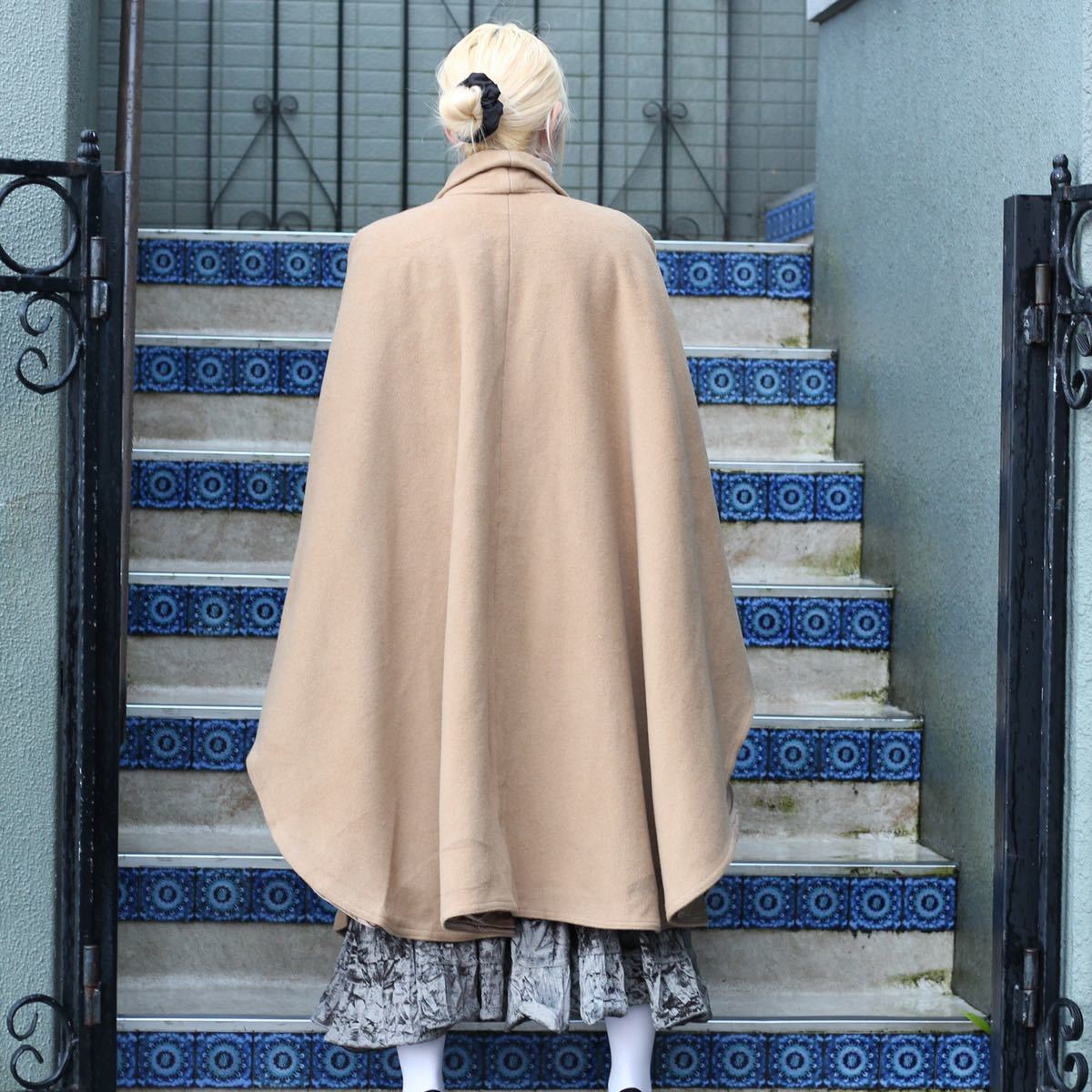 EU VINTAGE STOLE DESIGN WOOL OVER PONCHO COAT/ヨーロッパ古着ストールデザインウールオーバーポンチョコート_画像3