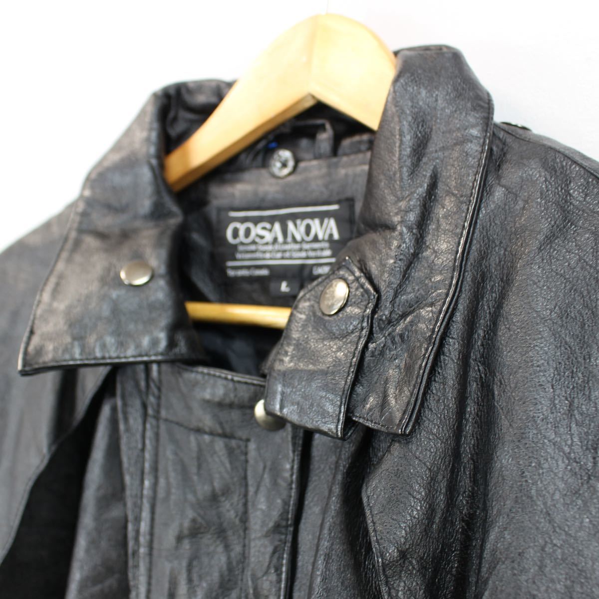 USA VINTAGE COSA NOVA BIG COLLAR LEATHER LONG OVER COAT/アメリカ古着ビッグカラーレザーロングオーバーコート_画像6