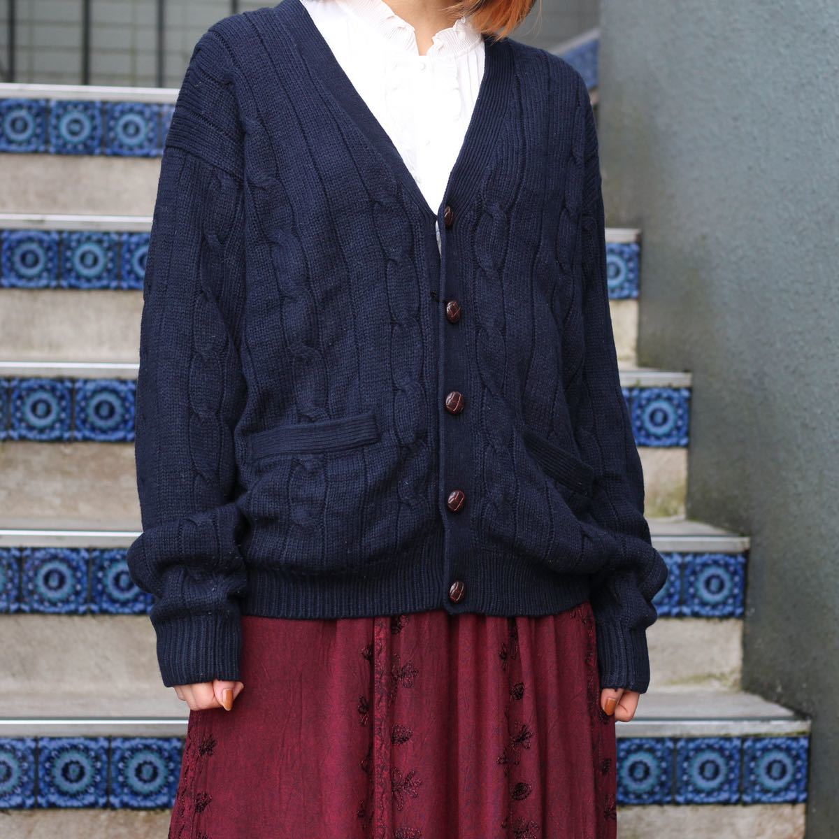 USA VINTAGE TOWNCRAFT CABLE DESIGN KNIT CARDIGAN/アメリカ古着