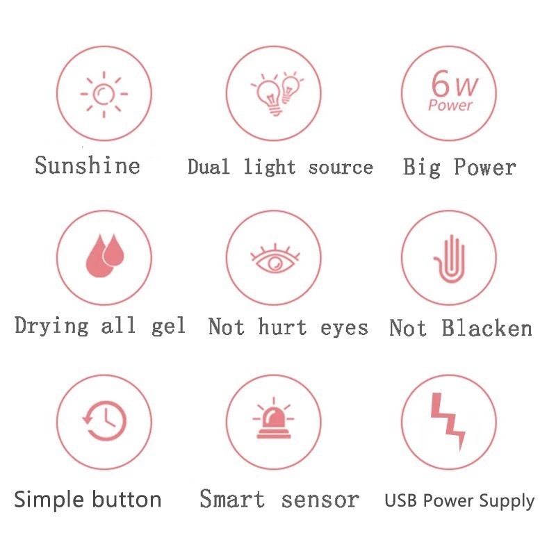 ネイルライト ジェルネイル UV LED ライト 6ｗ ミニ コンパクト 薄型 軽量 パワフル 硬化 携帯 出張 持ち運び便利 USB給電　ピンク