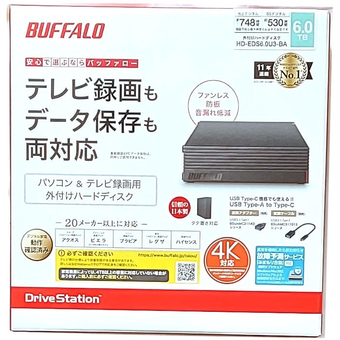 6TB バッファロー外付けHDD PC TV録画 テレビ録画HDD