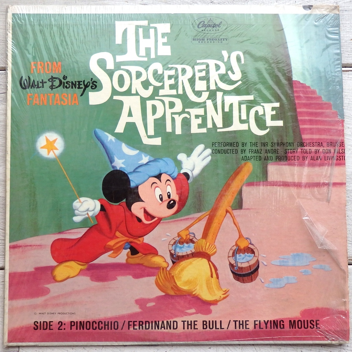 LP FROM WALT DISNEY\'S FANTASIA THE SORCERER\'S APPRENTICE PINOCCHIO FERDINAND THE BULL THE FLYING MOUSE J-3253 rice record tis knee 
