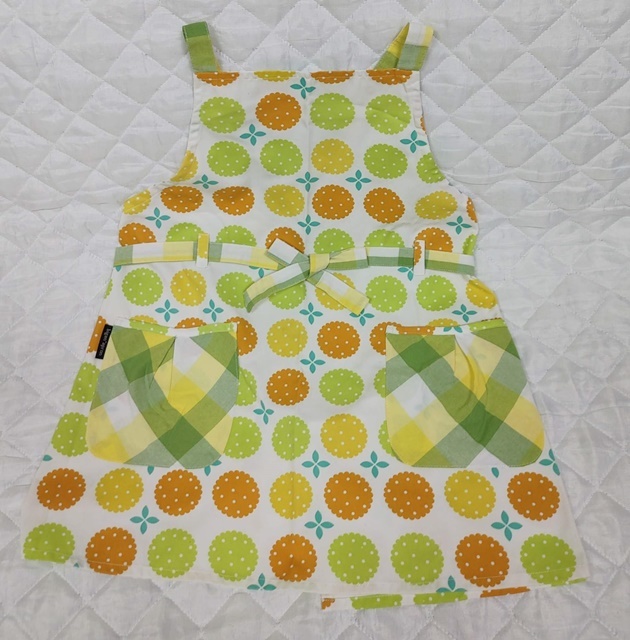 110㎝～120㎝ bigan apron エプロン 黄緑×オレンジ ビタミンカラー 給食 小学生_画像1