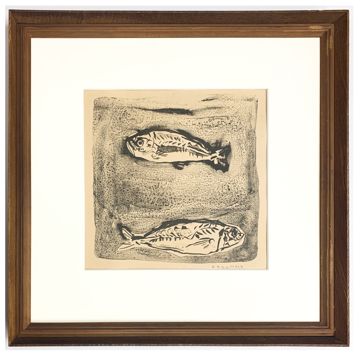 SHIN】中川一政 「魚」 銅版画 真作保証 直筆サイン入り 額装