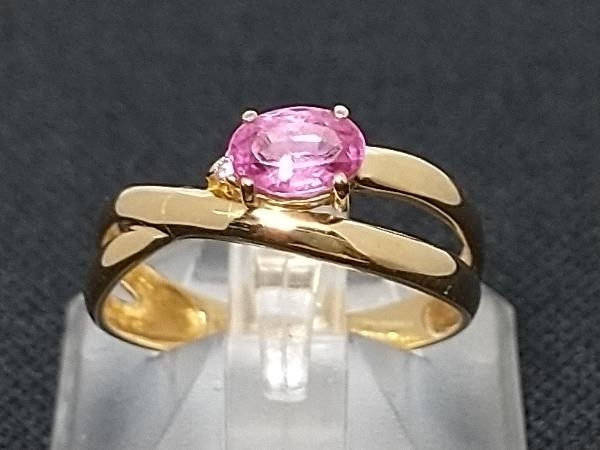 K18 イエローゴールド 1.9ｇ 11号 デザインリング ピンク石 指輪 売れ筋がひクリスマスプレゼント！ ピンク石