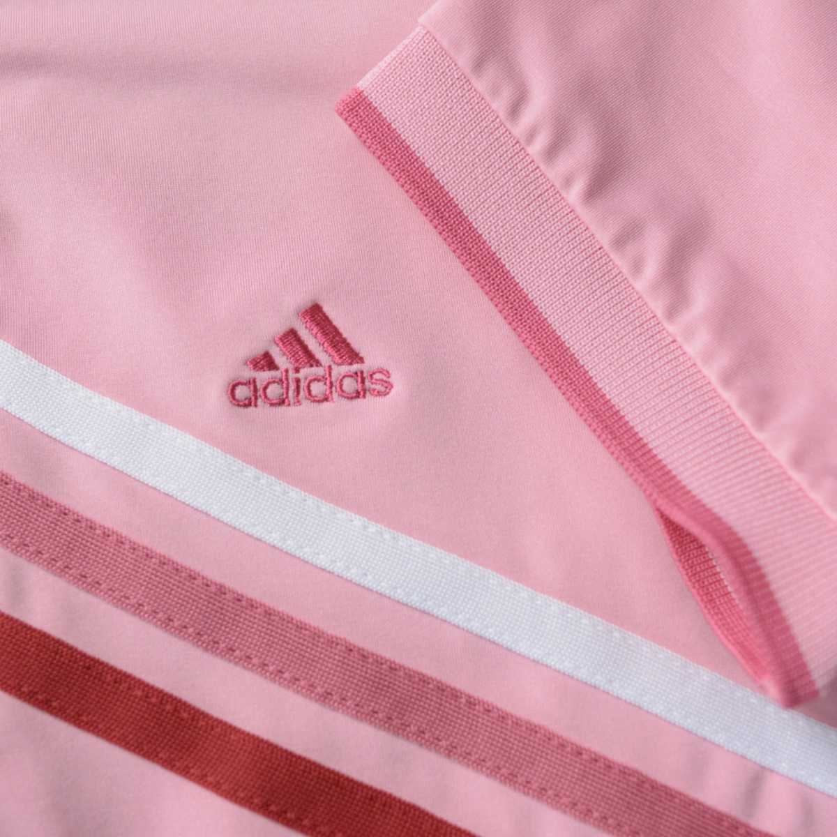 adidas GOLF アディダス ゴルフ ハーフジップ 半袖 ポロシャツ シャツ ゴルフウェア ピンク 三本ライン ストレッチ素材_画像3