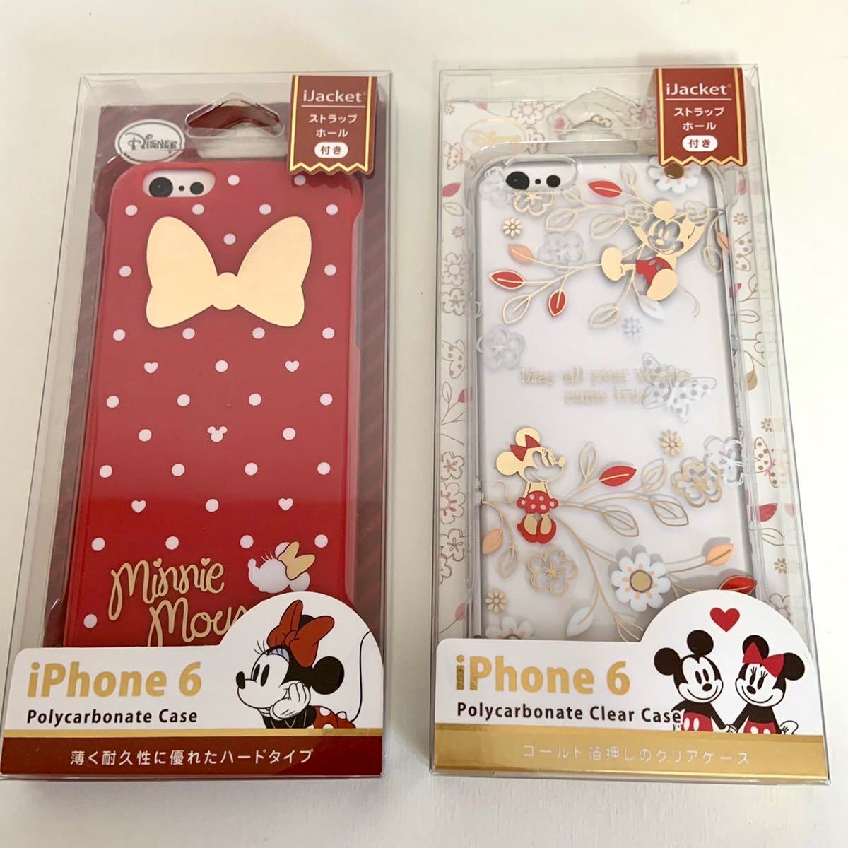 未開封 ディズニー Disney iPhone6 スマホケース 2点セット ストラップホール付き ミッキー&ミニー リボン柄 ハードタイプ iPhoneケース_画像1