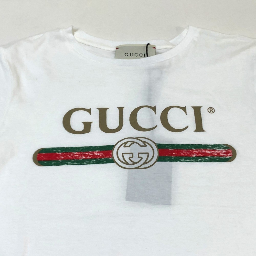 GUCCI Gucci 503628 рубашка с коротким рукавом Vintage Logo повреждение обработка GUCCI Logo принт рубашка с коротким рукавом Kids 