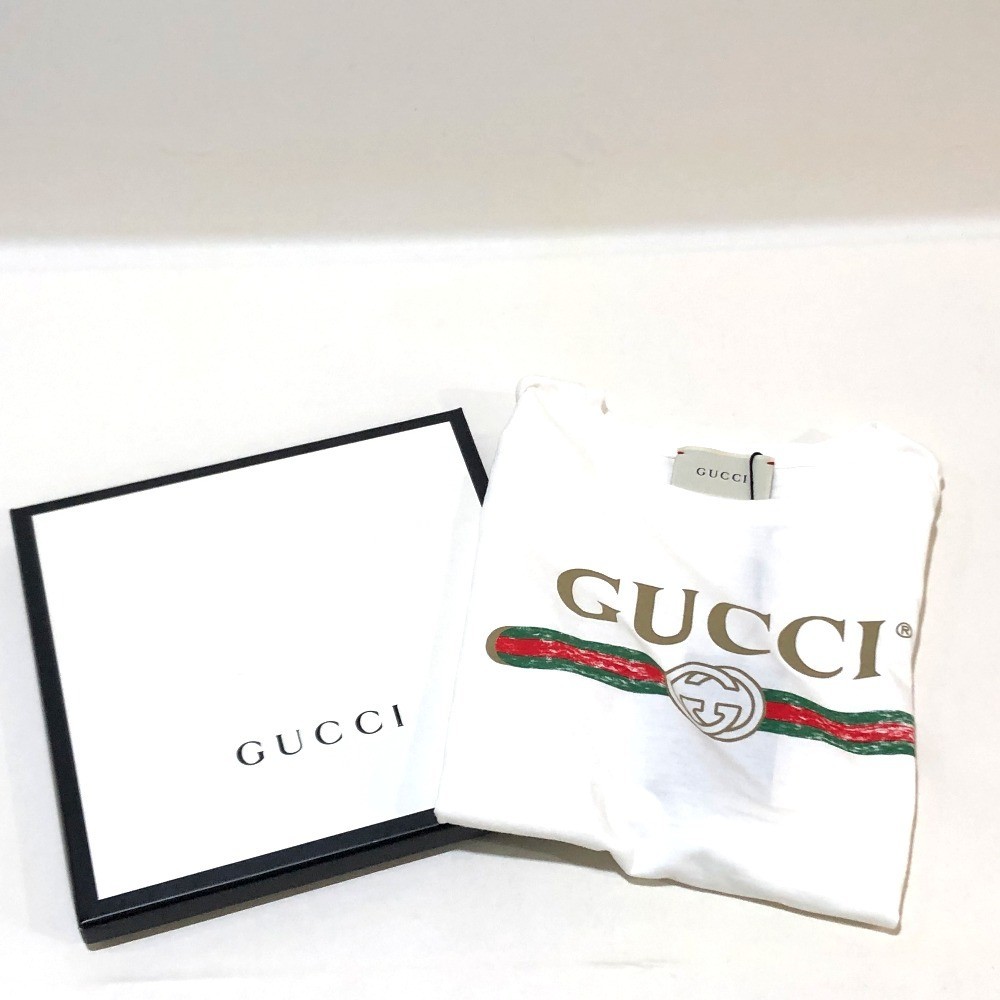 GUCCI Gucci 503628 рубашка с коротким рукавом Vintage Logo повреждение обработка GUCCI Logo принт рубашка с коротким рукавом Kids 