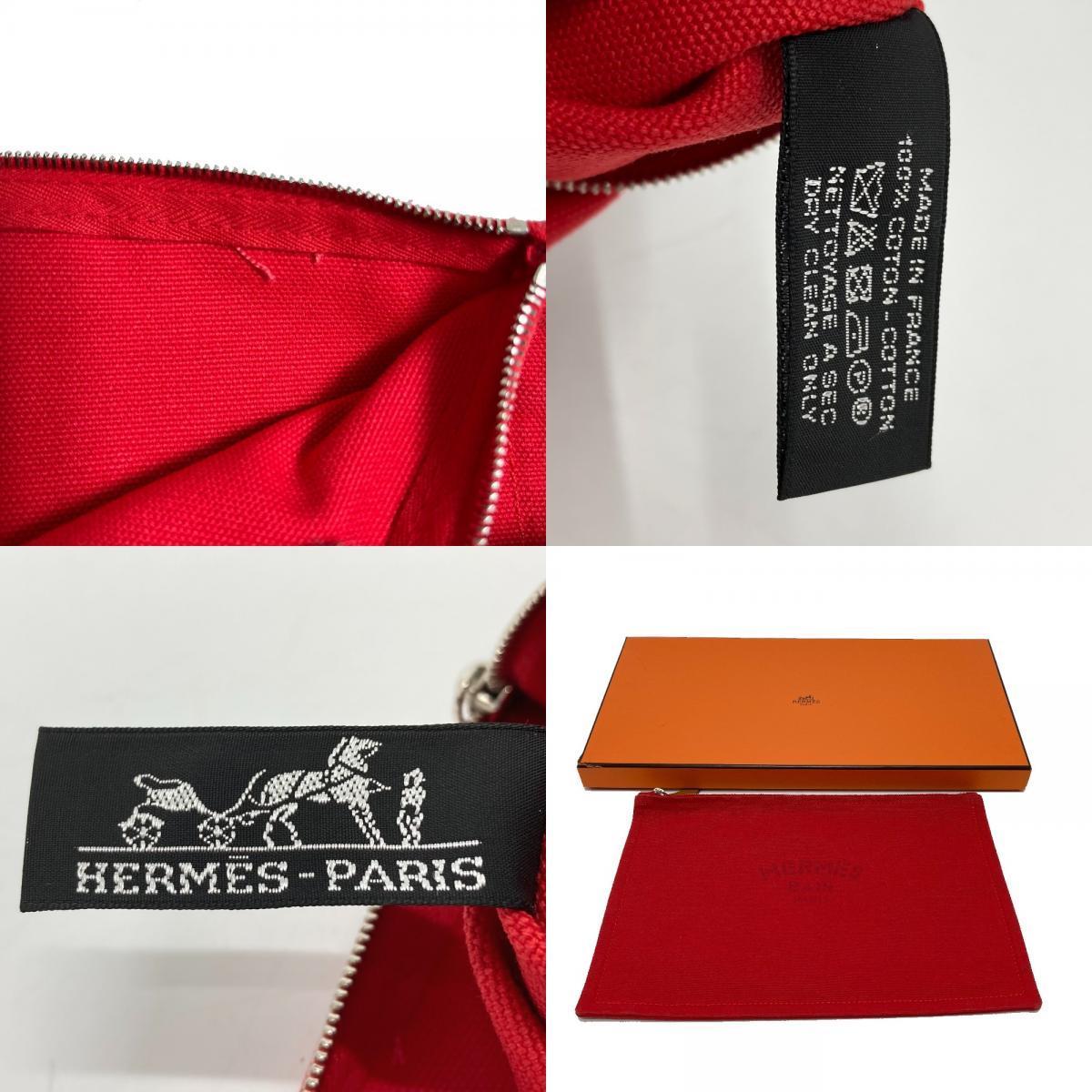 HERMES エルメス フラット ファスナー ヨッティングPM マルチ ポーチ コットン レッド ユニセックス【中古】_画像10