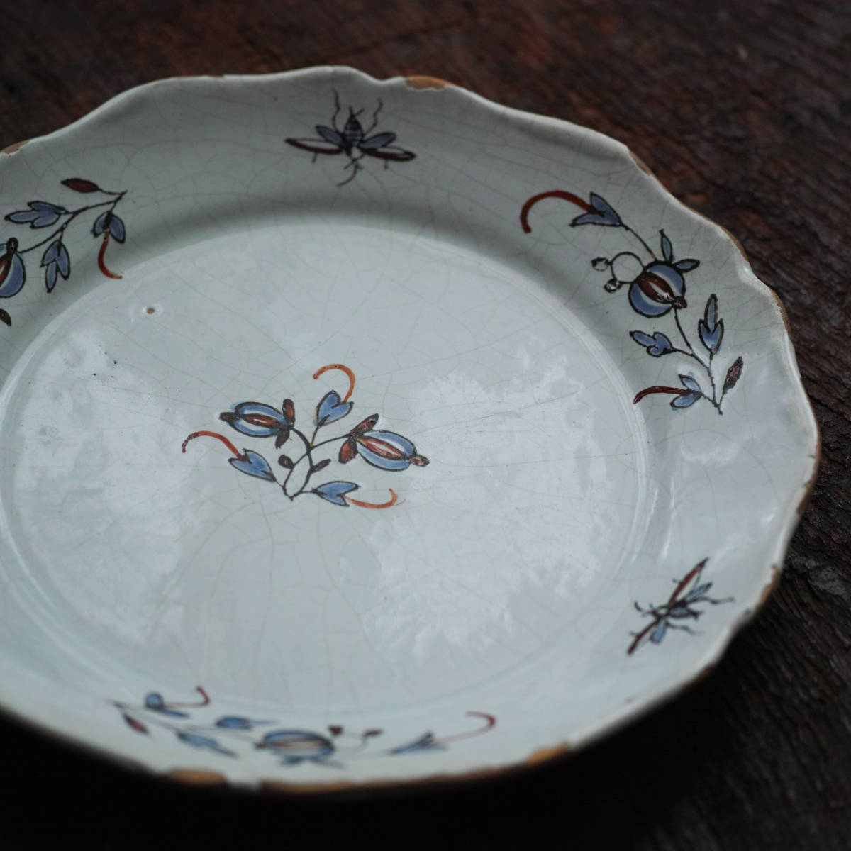 18世紀 フランス ファイアンス白錫釉色絵皿 白釉皿 / アンティーク 