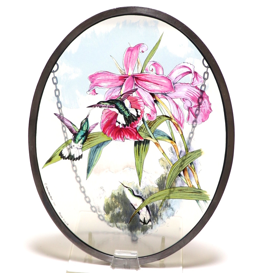 グラスマスターズ社 ヴィンテージ ステンドグラス ハチドリと蘭の花