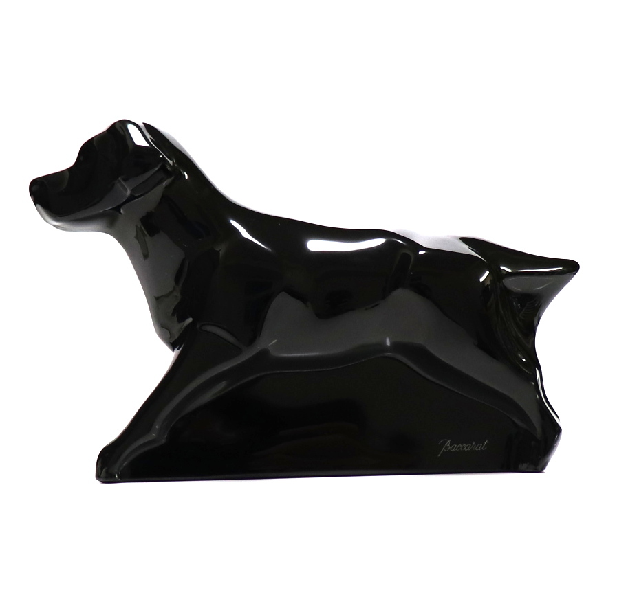 バカラ (BACCARAT) 稀少 大型作品 ブラッククリスタルガラス製 ラブラドール 18.5cm!! 1kg! 犬 フィギュリン 黒 オブジェ 置物 ドッグ 猫