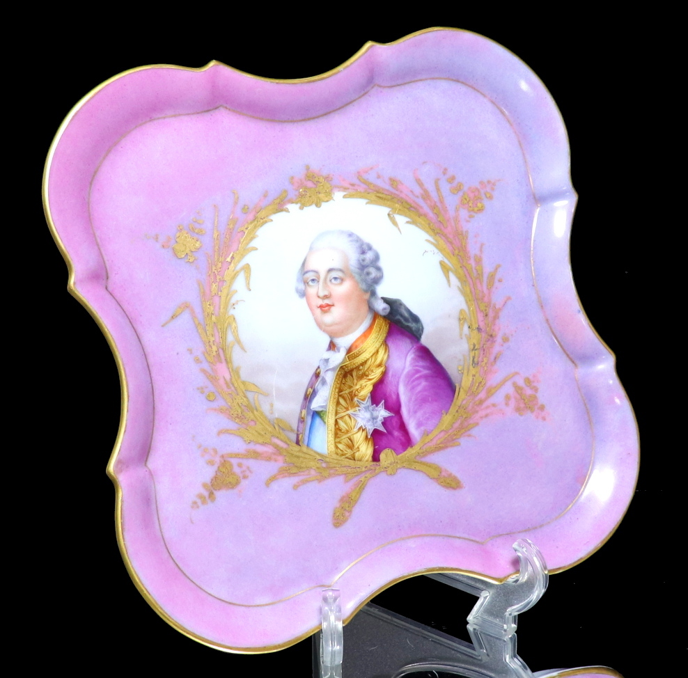 アンティーク・セーブル (SEVRES) 1764年頃 金彩 大型 飾り皿 ルイ16世 陶板画 トレー ポンパドール ピンク ゴールド プレート カップ_画像8