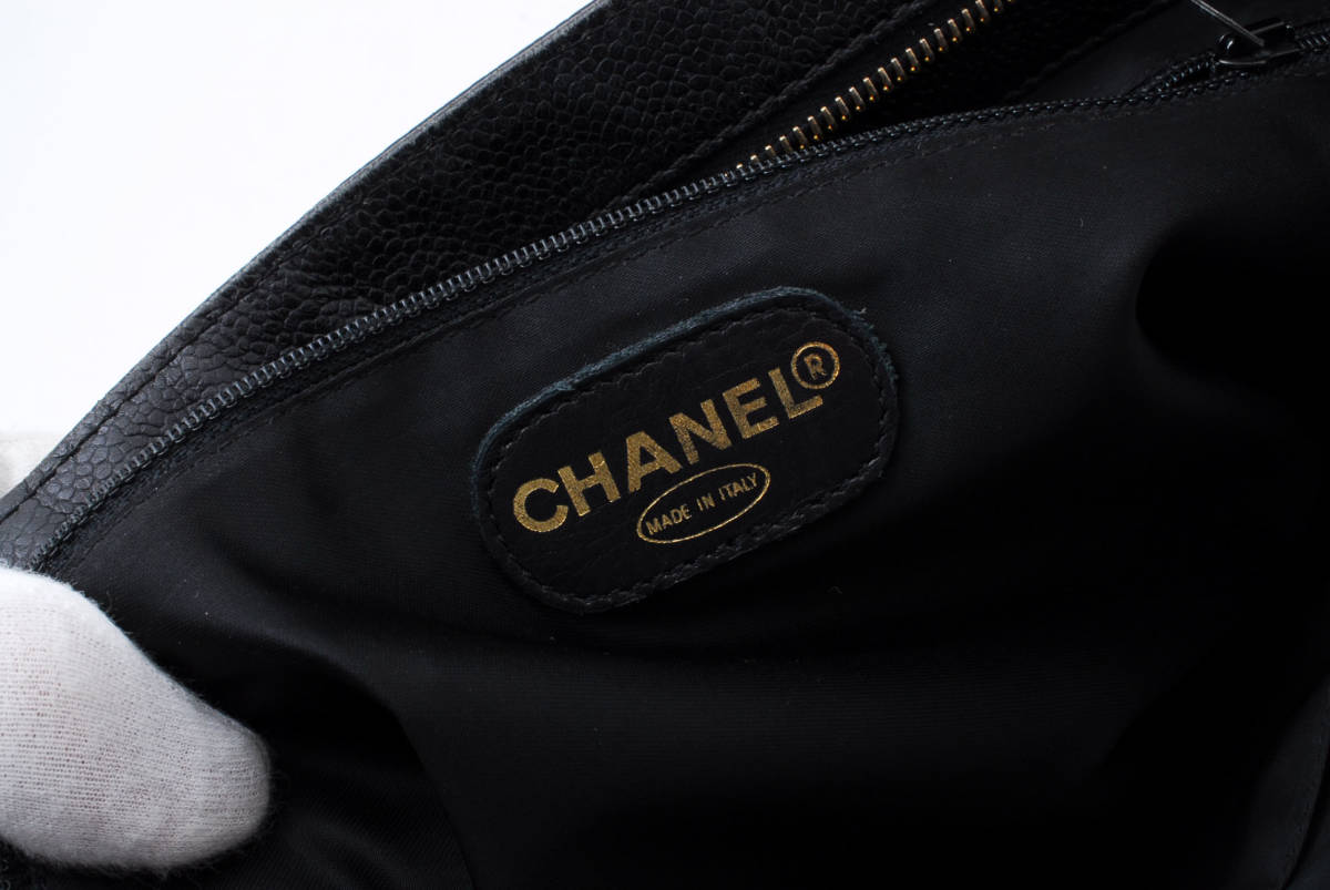 【1円スタート】CHANEL　ヴィンテージ　シャネル　キャビアスキン　レザー　トートバッグ　５番台　シールあり　22-1227_画像7