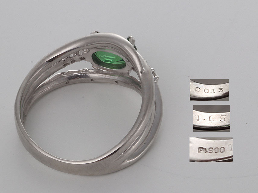 ☆greenガーネット1.05ct+ダイアのPt900製12.5号リング・6.4g/IP-6118