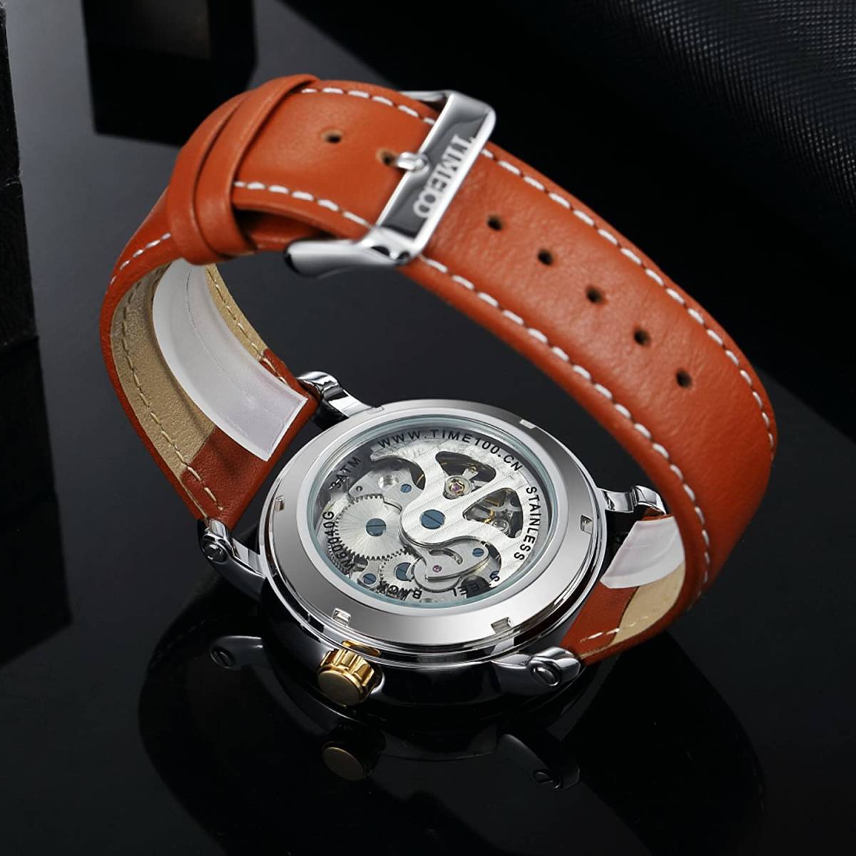  high quality . skeleton wristwatch machine self-winding watch original leather belt men's stylish watch casual analogue antique man Classic 
