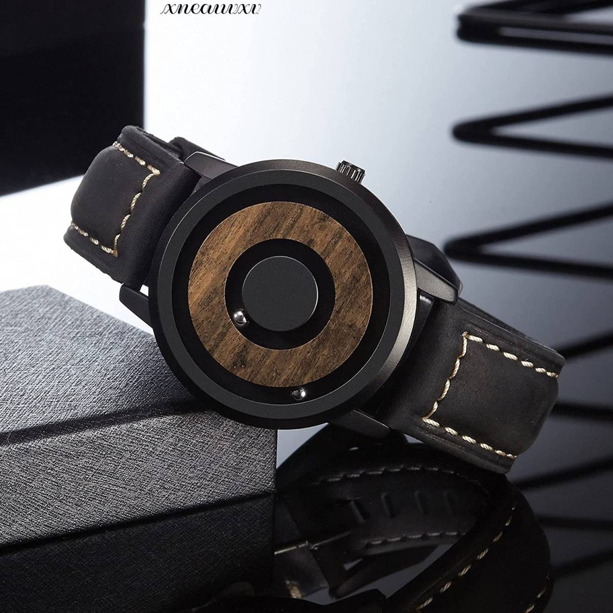 おしゃれな 磁気浮上式 腕時計 クオーツ ブラック レザー メンズ レディース 兼用 おしゃれ ウォッチ カジュアル 防水 アンティーク