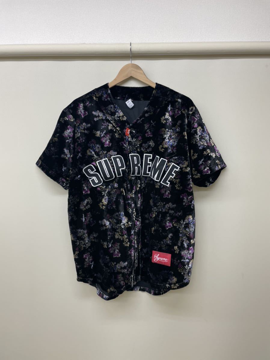 19AW Supreme Floral Velour Baseball Jersey Black Mサイズ
