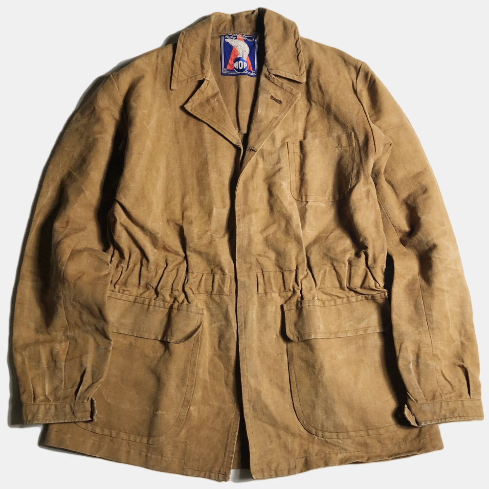 鬼レア! 40's フレンチ リネン ハンティング ジャケット FRENCH LINEN HUNTING JACKET 麻 フランス VINTAGE ヴィンテージ ラペル LAPELED