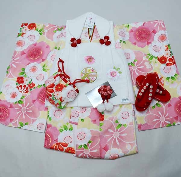  The Seven-Five-Three Festival three -years old woman . kimono hifu thing full set neckpiece date collar attaching flower .... new goods ( stock ) cheap rice field shop NO36989