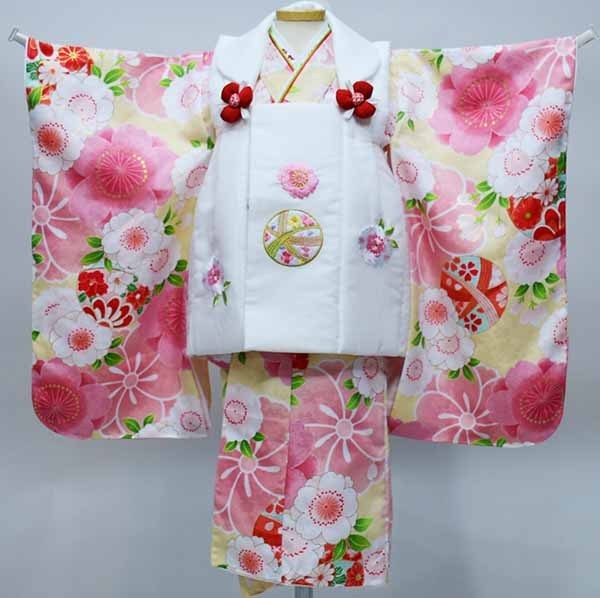  The Seven-Five-Three Festival three -years old woman . kimono hifu thing full set neckpiece date collar attaching flower .... new goods ( stock ) cheap rice field shop NO36989