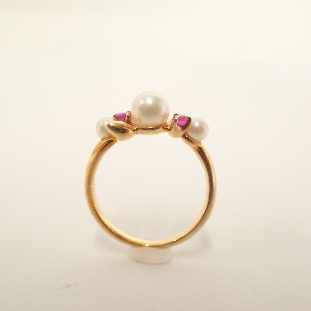 美品 ヨンドシー 4℃ K18刻印 パール/ルビー リング・指輪 イエロー