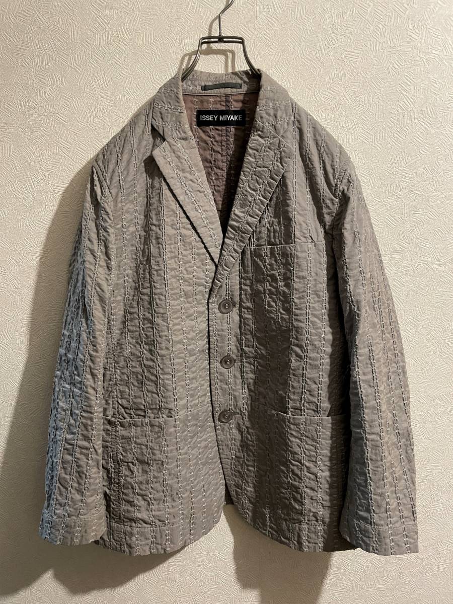 ◯ ISSEY MIYAKE ステッチ ストライプ テーラード ジャケット / イッセイミヤケ スーツ ナイロン グレー 1 Mens #Sirchive