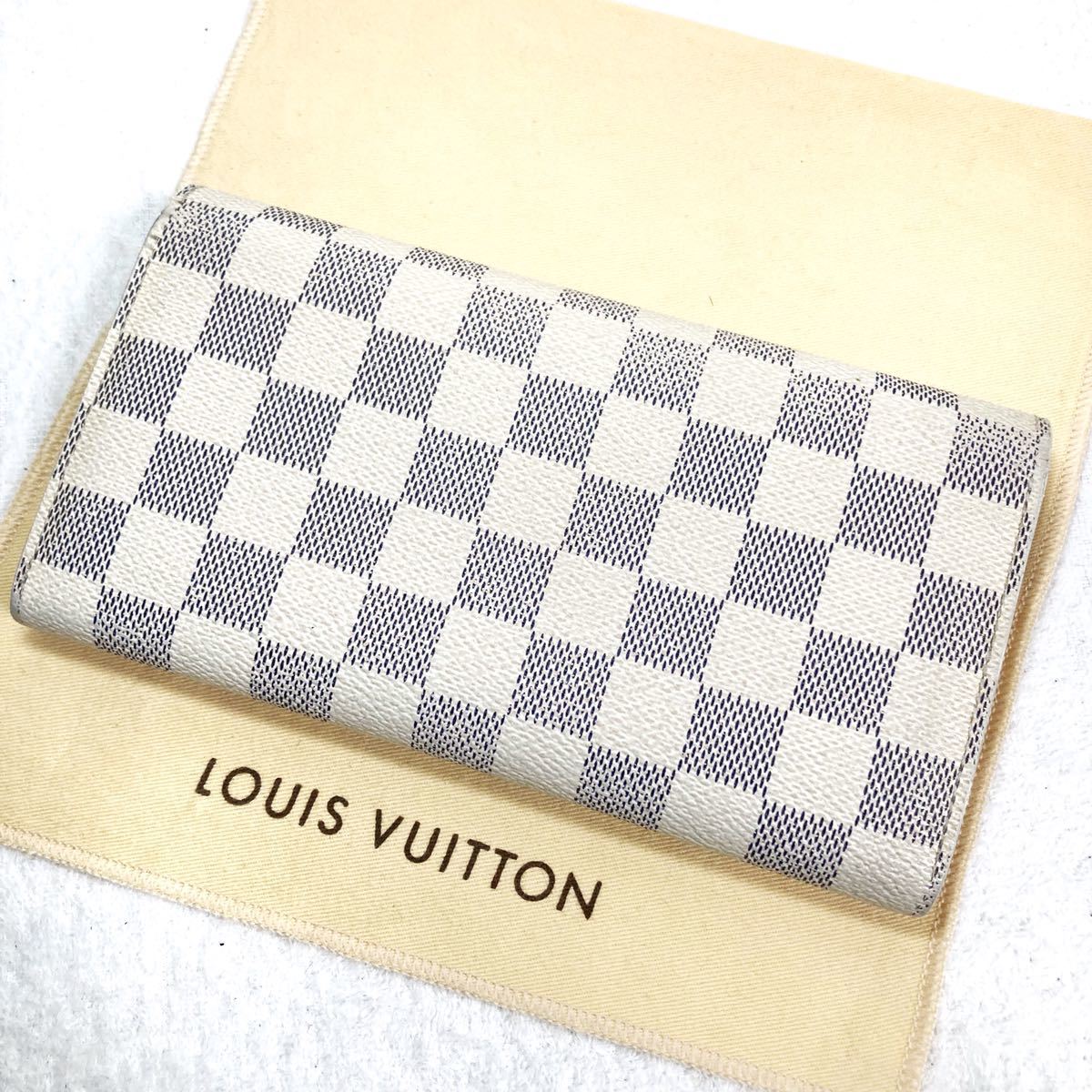 美品 LOUIS VUITTON ルイヴィトン ポルトフォイユサラ ダミエ アズール