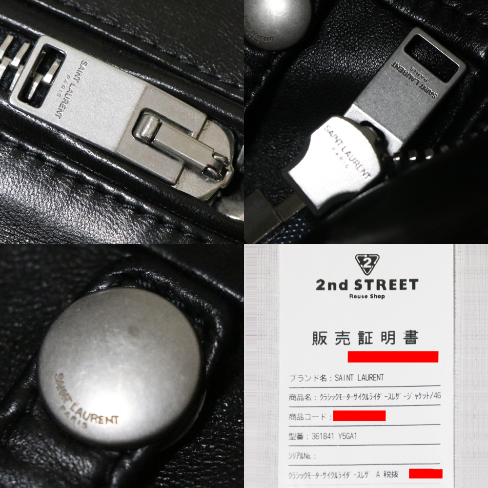 美品 日本正規品 Saint Laurent サンローラン 15SS L01 レザーダブルライダースジャケット黒46_画像10