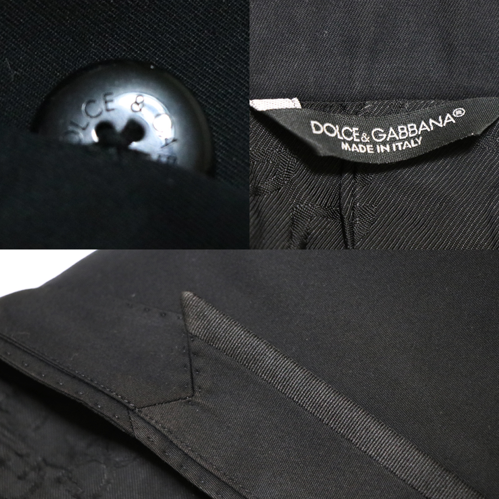 訳ありUSED品 DOLCE&GABBANA ドルチェ&ガッパーナ トリミング ナローピークドラペル コットン ジャケット 黒46_画像8
