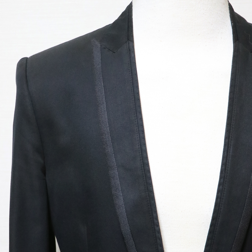 訳ありUSED品 DOLCE&GABBANA ドルチェ&ガッパーナ トリミング ナローピークドラペル コットン ジャケット 黒46_画像4