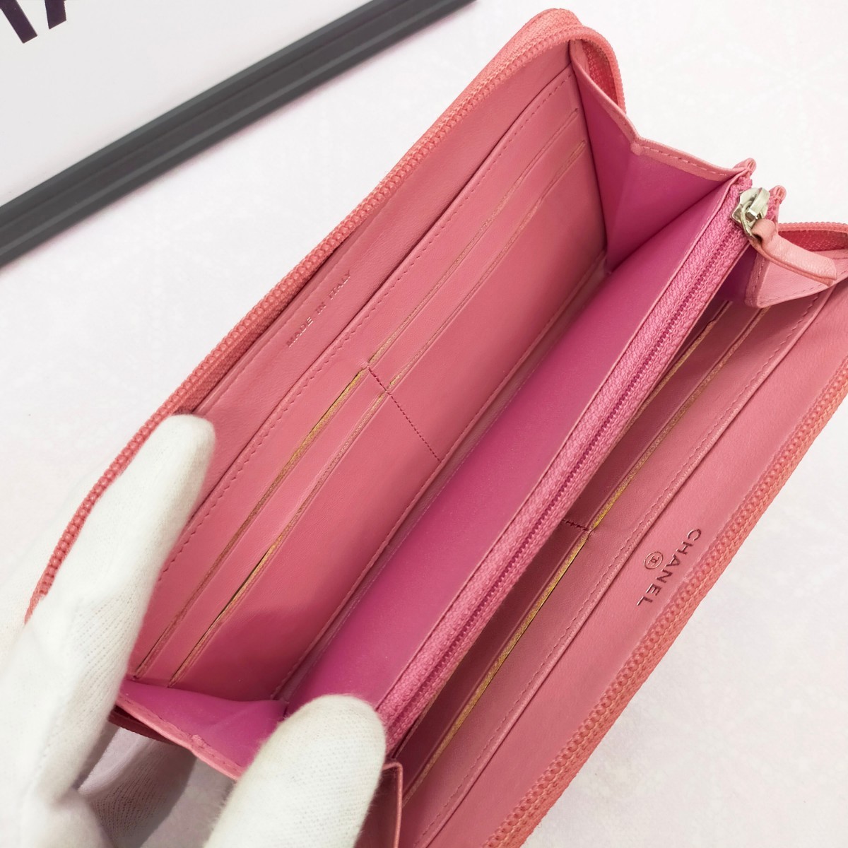 ☆美品☆ CHANEL シャネル カメリア ラムスキン ラウンドファスナー