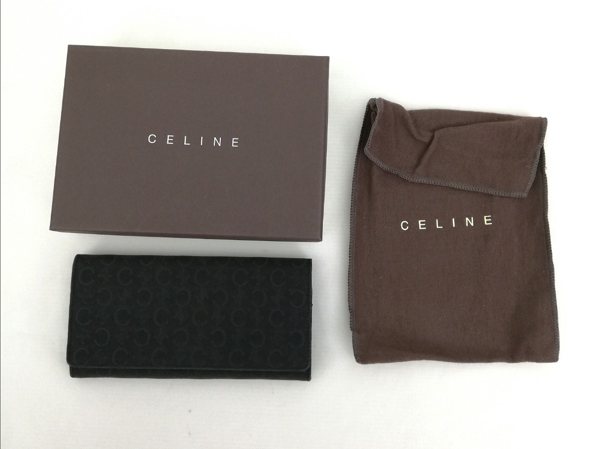 CELINE セリーヌ Cマカダム柄 長財布 黒 小銭入れがま口