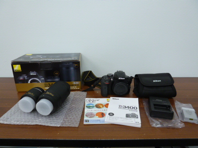 Nikon ニコン D3400 DX VR AF-P NIKKOR 18-55mm F3.5-5.6G 70-300mm F4.5-6.3G 一式 セット 元箱付 簡易動作確認済 激安1円スタート_画像1