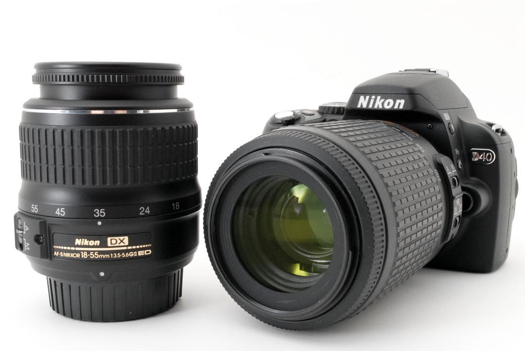 314221 オープニング 美品 Nikon ニコン 満点の D40 ダブルレンズキット iphone 初心者向け 55-200 入門用 転送 デジタル一眼カメラ 18-55 レンズセット