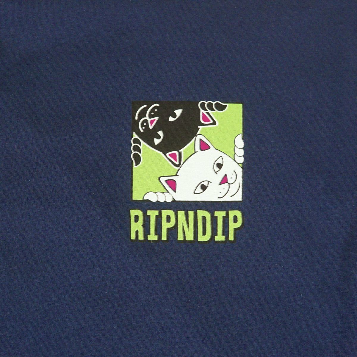 ◆RIPNDIP Besties ロングスリーブTシャツ/ネイビー　Mサイズ　　/リップンディップ/ロンT ロングTシャツ 袖プリント　猫_画像3