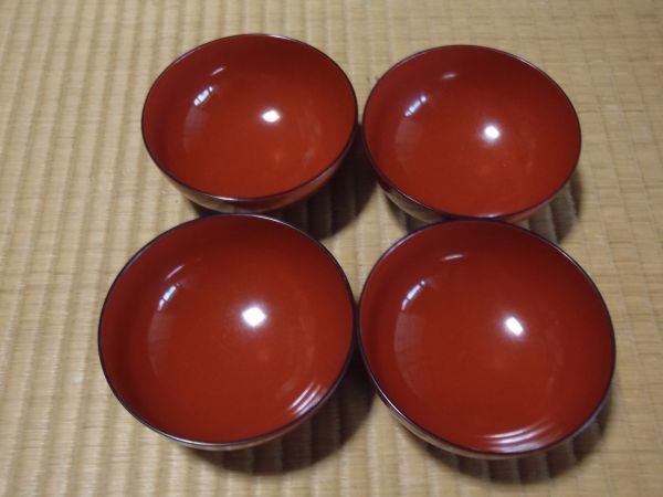 食器　お椀　漆器　朱　無地　傷なし　４個セット_画像1