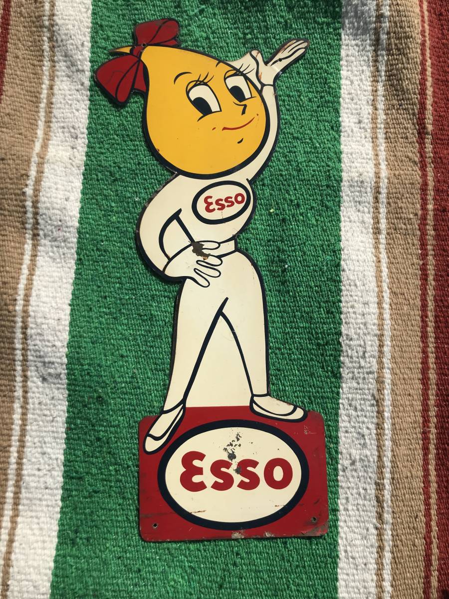 当時物! エッソガール スチール 看板 esso ガソリン 1960年代 1970